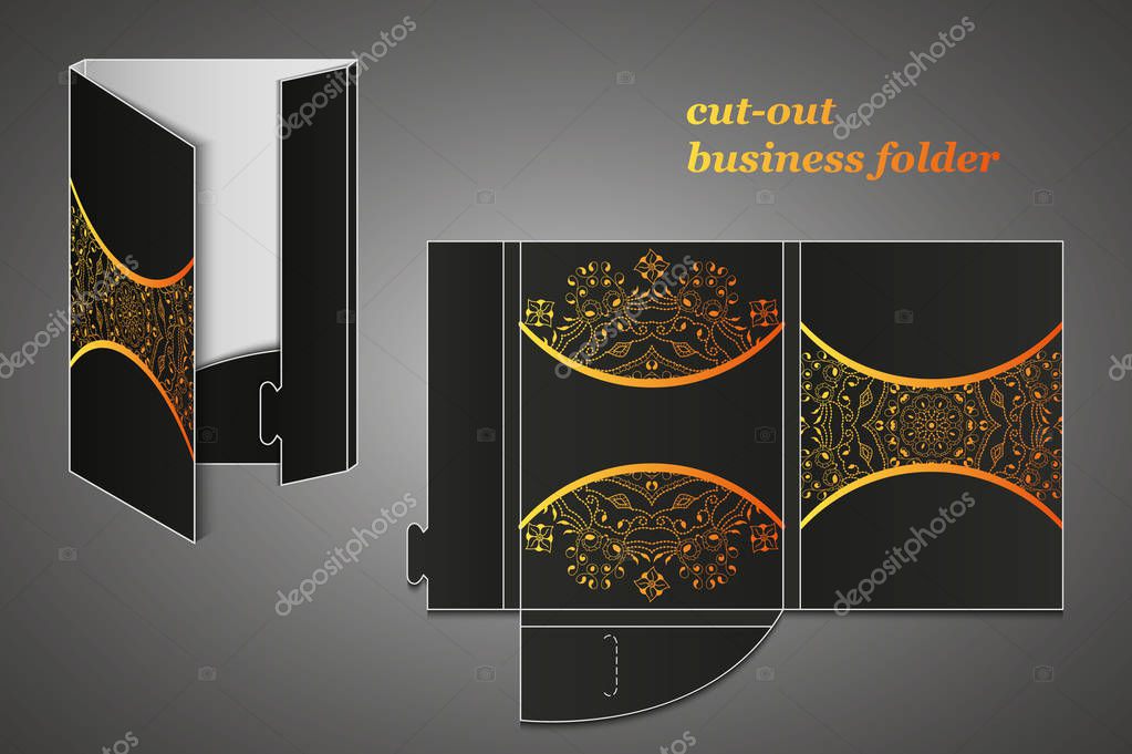 The layout of folders, stationery objects with an element of the mandala design of the corporate style. corporate identity stationery for logo presentation