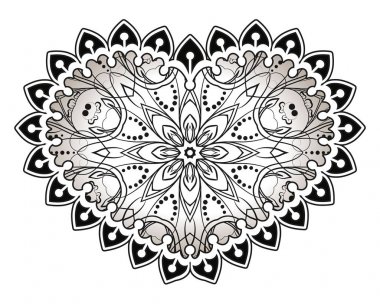 Çiçek Mandala ile kalp. Vintage dekoratif unsurlar. Oryantal desen, vektör Illustration. Islam, Arapça, Hint, Türk, Pakistan, Çince, Osmanlı motifleri