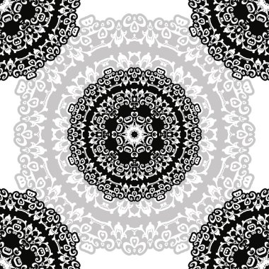 çiçek desen motifi bir kalem ile çizilmiş bir mandala boyama. siyah, gri ve beyaz. Etnik, kumaş, motifler. Vektör, soyut mandala çiçeği. Tasarım için dekoratif unsurlar. Eps 10