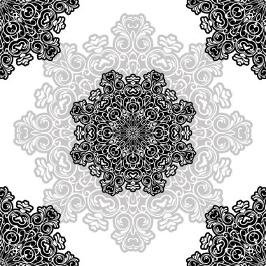 çiçek desen motifi bir kalem ile çizilmiş bir mandala boyama. siyah, gri ve beyaz. Etnik, kumaş, motifler. Vektör, soyut mandala çiçeği. Tasarım için dekoratif unsurlar. Eps 10