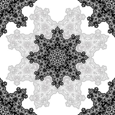 çiçek desen motifi bir kalem ile çizilmiş bir mandala boyama. siyah, gri ve beyaz. Etnik, kumaş, motifler. Vektör, soyut mandala çiçeği. Tasarım için dekoratif unsurlar. Eps 10