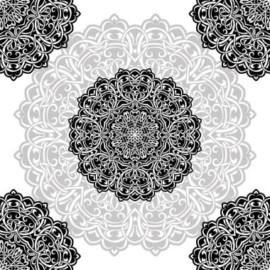 çiçek desen motifi bir kalem ile çizilmiş bir mandala boyama. siyah, gri ve beyaz. Etnik, kumaş, motifler. Vektör, soyut mandala çiçeği. Tasarım için dekoratif unsurlar. Eps 10