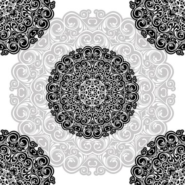 çiçek desen motifi bir kalem ile çizilmiş bir mandala boyama. siyah, gri ve beyaz. Etnik, kumaş, motifler. Vektör, soyut mandala çiçeği. Tasarım için dekoratif unsurlar. Eps 10