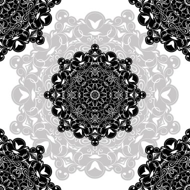 çiçek desen motifi bir kalem ile çizilmiş bir mandala boyama. siyah, gri ve beyaz. Etnik, kumaş, motifler. Vektör, soyut mandala çiçeği. Tasarım için dekoratif unsurlar. Eps 10