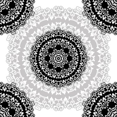 çiçek desen motifi bir kalem ile çizilmiş bir mandala boyama. siyah, gri ve beyaz. Etnik, kumaş, motifler. Vektör, soyut mandala çiçeği. Tasarım için dekoratif unsurlar. Eps 10