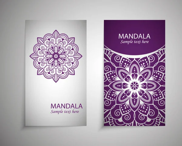 Etnis Mandala ornamen. Panji etnis berwarna-warni. Templat dengan mandala suku doodle. Ilustrasi vektor untuk ucapan selamat atau undangan - Stok Vektor