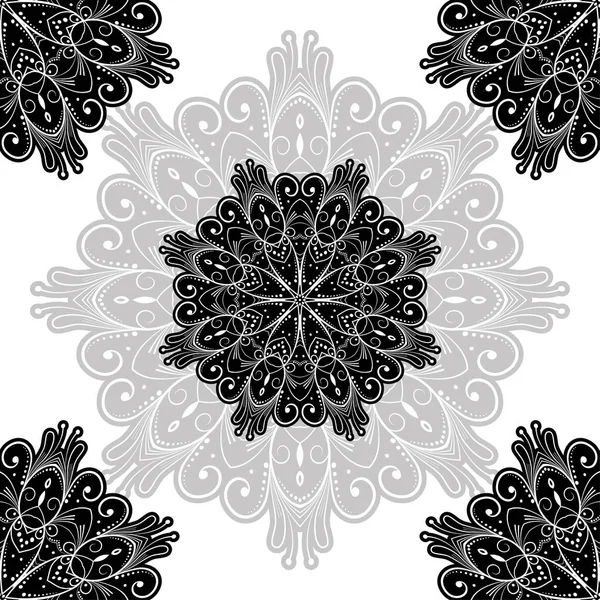 Цветочный Узор Раскрашивающий Мандалу Нарисованную Ручкой Черный Серый Белый Этнические — стоковый вектор