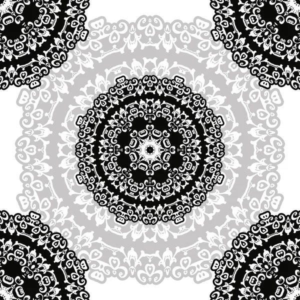 Floral Pattern Motif Coloring Mandala Drawn Pen Black Grey White — Stock Vector