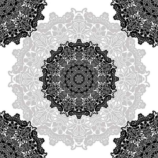 Motif Motif Floral Colorant Mandala Dessiné Avec Stylo Noir Gris — Image vectorielle
