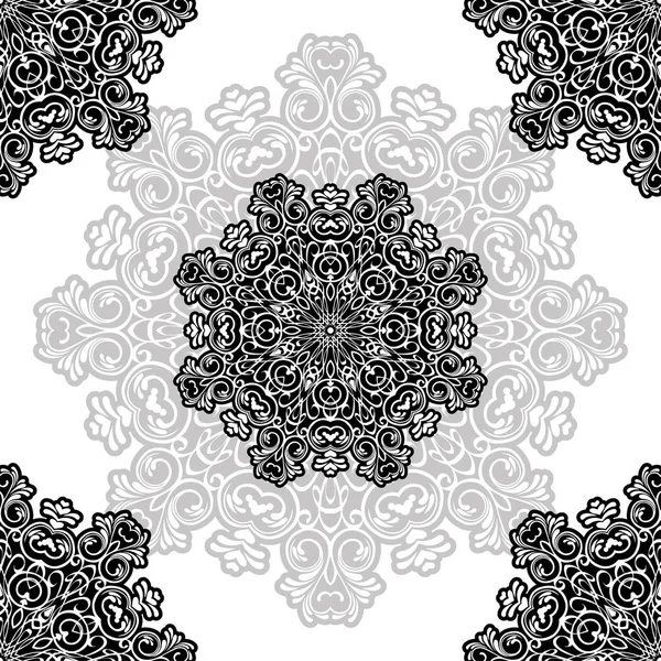 Floral Pattern Motif Coloring Mandala Drawn Pen Black Grey White — Stock Vector