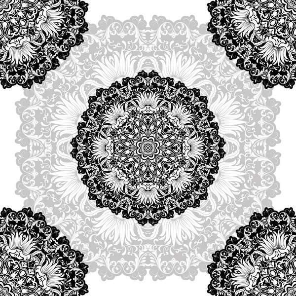 Motivo Del Patrón Floral Para Colorear Mandala Dibujado Con Una — Vector de stock