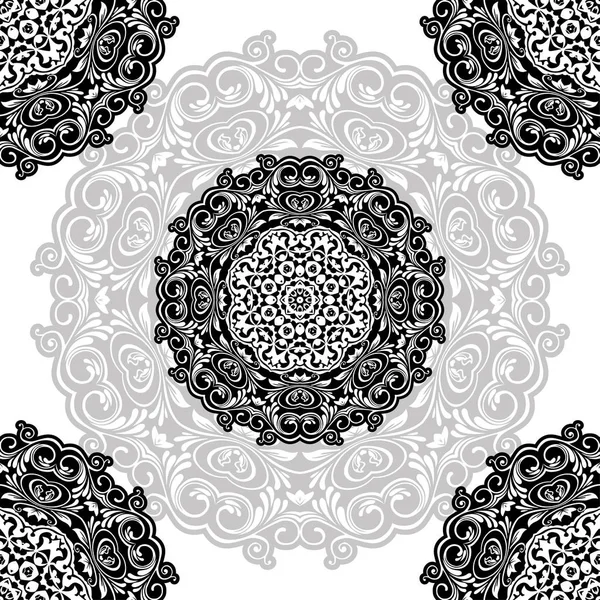 çiçek desen motifi bir kalem ile çizilmiş bir mandala boyama. siyah, gri ve beyaz. Etnik, kumaş, motifler. Vektör, soyut mandala çiçeği. Tasarım için dekoratif unsurlar. Eps 10