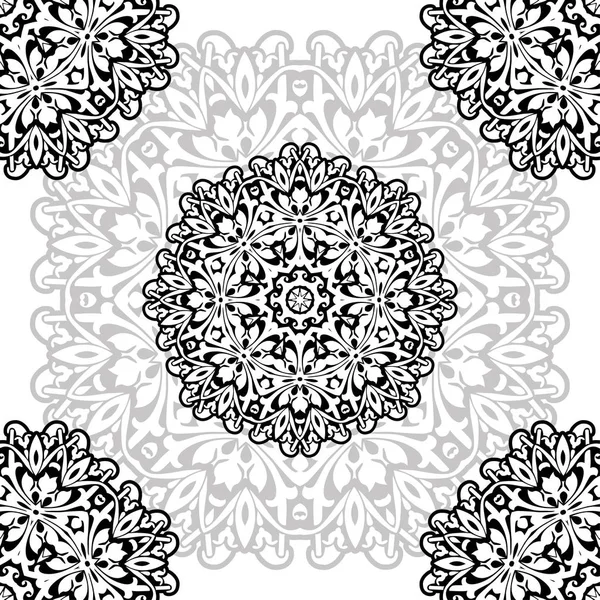 花卉图案图案着色用钢笔绘制的曼陀罗 灰色和白色 抽象曼陀花 设计装饰元素 每股收益 — 图库矢量图片