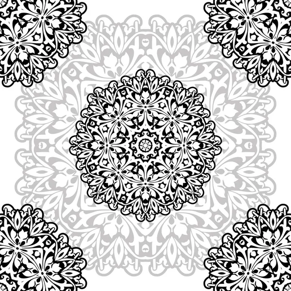 Floral Pattern Motif Coloring Mandala Drawn Pen Black Grey White — Stock Vector