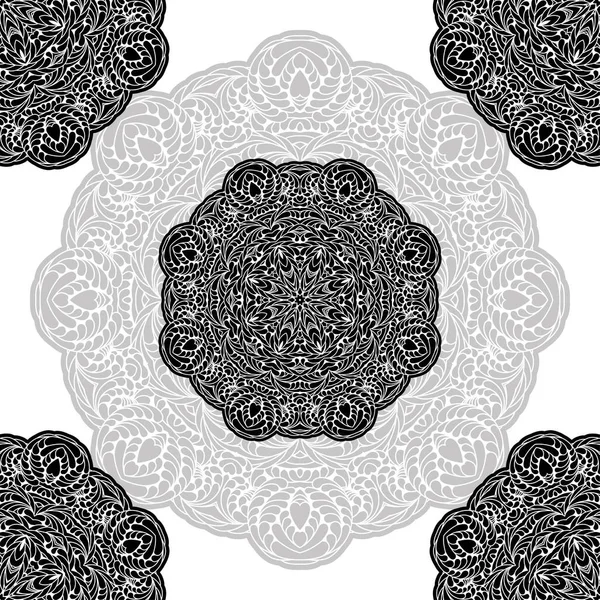 Blommönster Motiv Målar Mandala Dragen Med Penna Svart Grått Och — Stock vektor