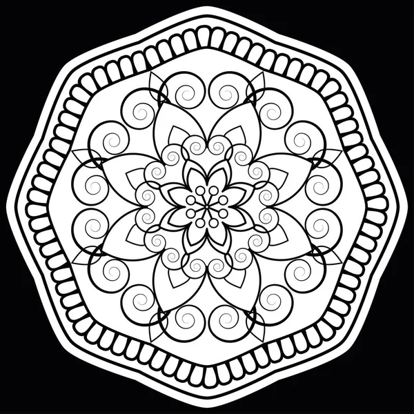 Mandala Etnico Rotondo Bianco Nero Illustrazione Vettoriale Sfondo Bianco Può — Vettoriale Stock