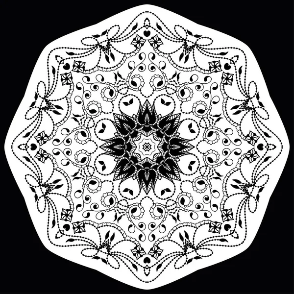 Schwarz-weiß rundes ethnisches Mandala, Vektorillustration auf weißem Hintergrund. kann für Malbücher, Grußkarten, Handyhüllendrucke usw. verwendet werden. islamische, arabische, pakistanische, marokkanische, türkische Motive — Stockvektor