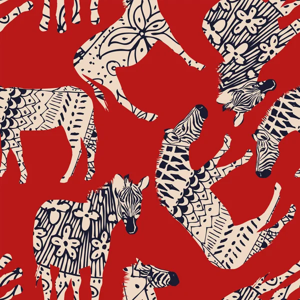 Paard Zebra Wild Dier Abstract Kleuren Rode Achtergrond Trendy Vector — Stockvector