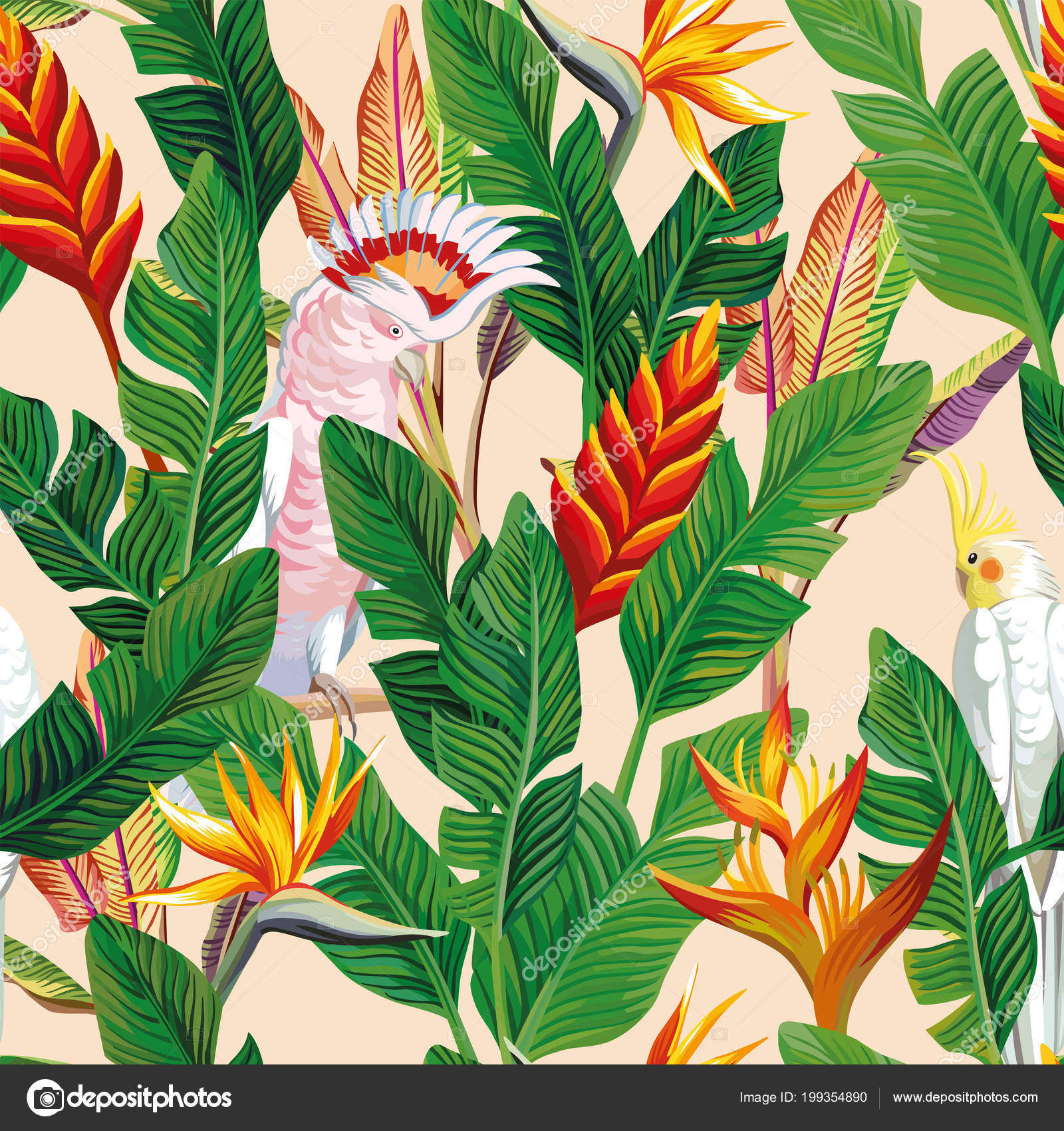 Exotiques Oiseaux Ara Perroquet Tropical Banane Strelitzia