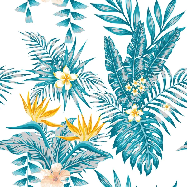 Composición Exótica Moda Flores Pájaro Del Paraíso Plumeria Plantas Tropicales — Vector de stock