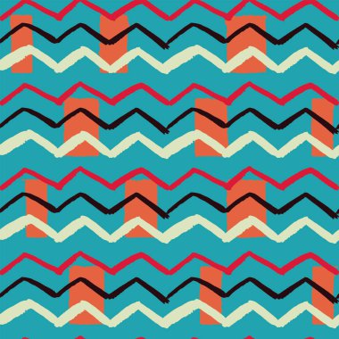 Popüler renkleri el kombinasyonu zikzak dikdörtgen arka plan sorunsuz illüstrasyon vektör desen çizilmiş