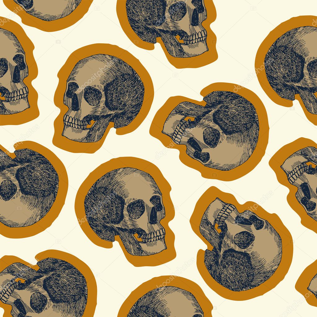 seamless illustration skull pattern beige background