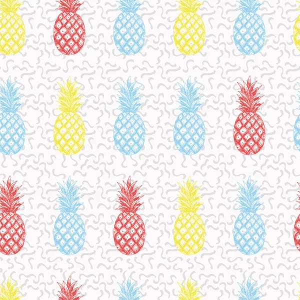 Multicolor Handritad Skiss Vektor Ananas Penna Sömlösa Mönster Abstrakt Bakgrund — Stock vektor