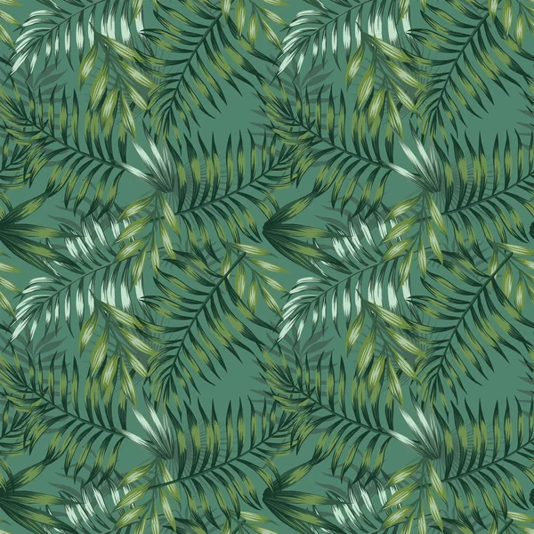 Green Tropical Summer Jungle Seamless Pattern Leaves Background Vector Spring — Stock Vector