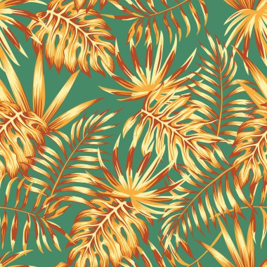 Renk palm monstera retro tarzı Dikişsiz desen bırakır. Bahar duvar kağıdı
