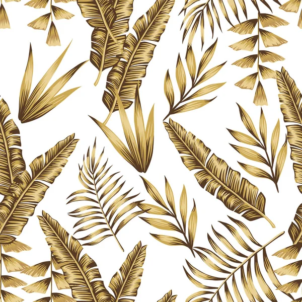 Chères Feuilles Tropicales Motif Vectoriel Sans Couture Fond Blanc — Image vectorielle