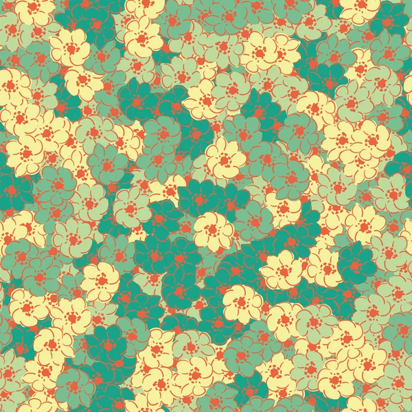 春の草原花抽象的な多色フラット壁紙シームレスなベクトル パターン — ストックベクタ