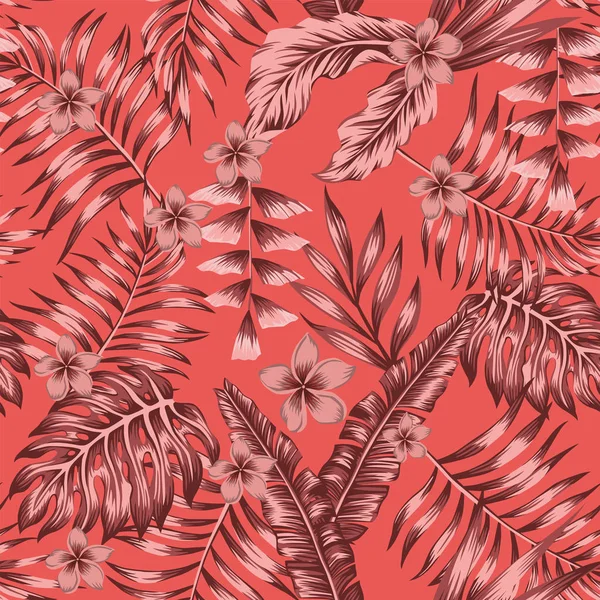 Тропические Экзотические Растения Абстрактно Бордового Цвета Цветы Листья Бесшовные Живой — стоковый вектор