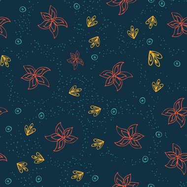 Elle çizilmiş Inc vektör çiçek tarzı Dikişsiz desen sonsuz koyu mavi zemin üzerine doodle