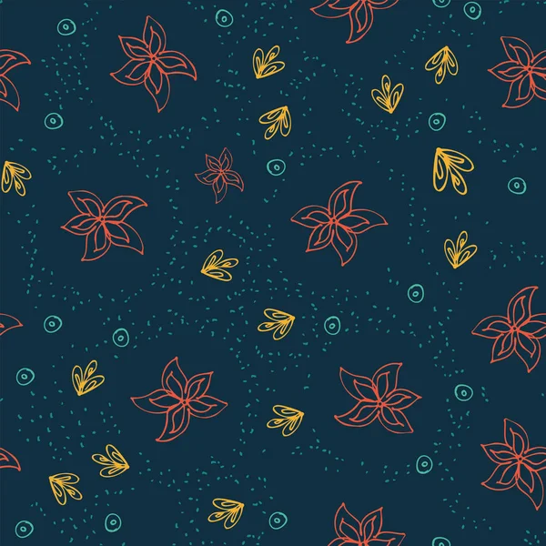 Elle çizilmiş Inc vektör çiçek tarzı Dikişsiz desen sonsuz koyu mavi zemin üzerine doodle