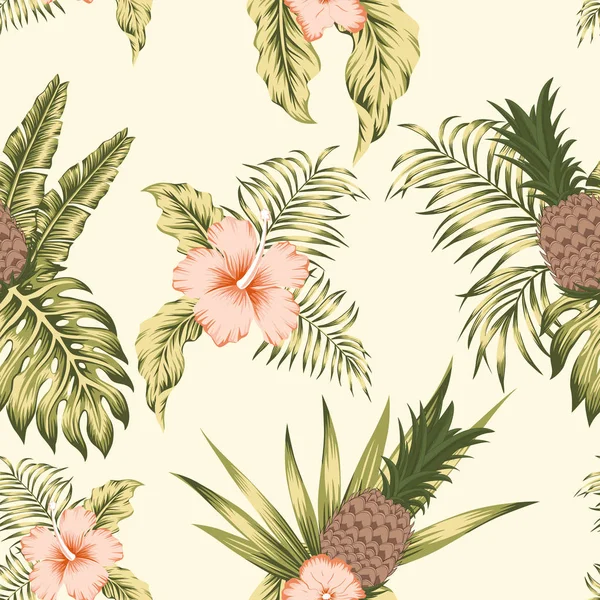 Patrón Vector Inconsútil Botánico Tropical Moda Diseño Exótico Flores Hibisco — Archivo Imágenes Vectoriales