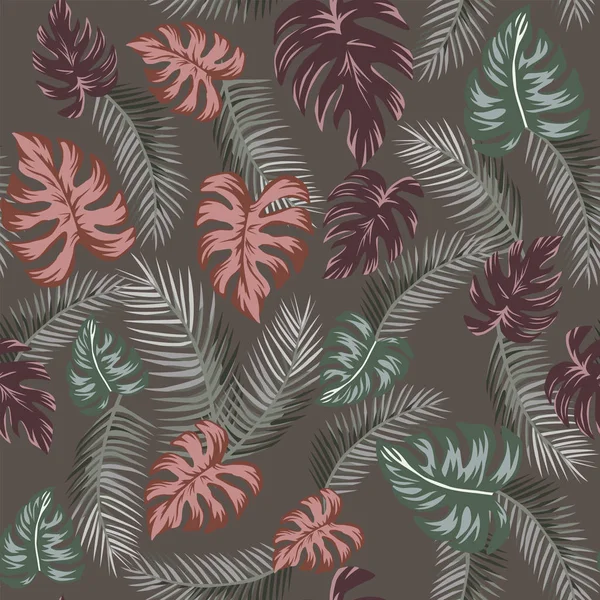 Feuilles Palmier Tropicales Brunes Grises Motif Monstera Sans Couture Sur — Image vectorielle