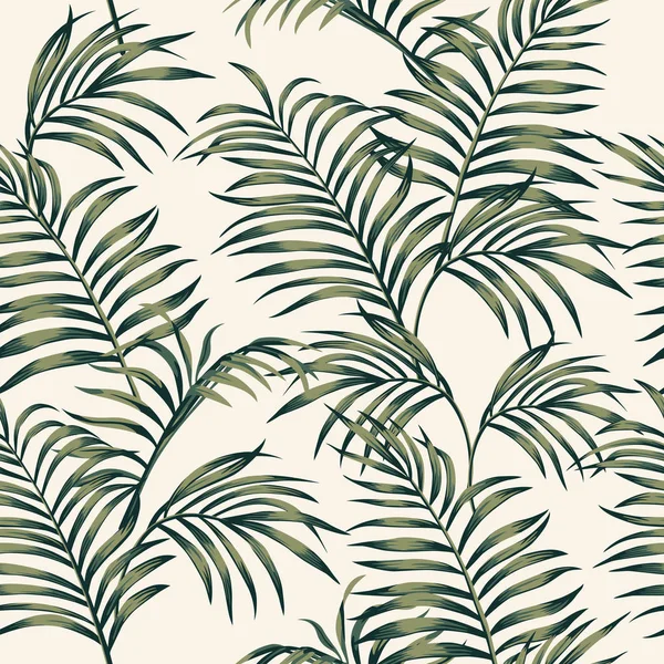 Feuilles Palmier Tropical Vecteur Motif Sans Couture Sur Fond Blanc — Image vectorielle