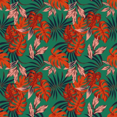 Canlı renk tropikal monstera bırakır. Nane arka plan üzerinde kumaş seamless modeli