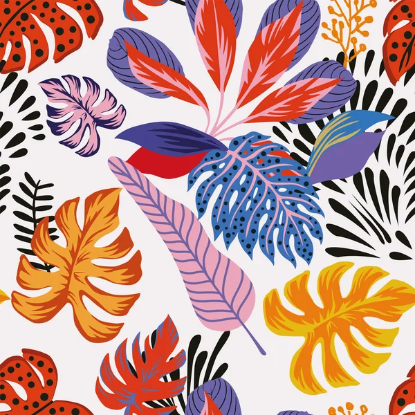 Abstrait Couleur Vive Tropicale Feuilles Banane Palmier Monstera Composition Vectorielle — Image vectorielle