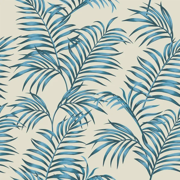 Composición Tropical Tinte Azul Con Hojas Palma Patrón Botánico Vector — Vector de stock