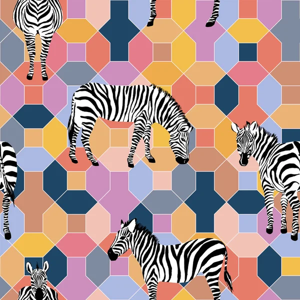 Wild Paard Zebra Positieve Energie Tint Kleur Multicolor Tegel Geometrische — Stockvector