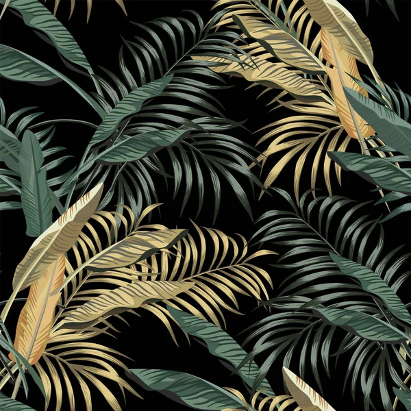 Tropiska bananblad sömlös svart bakgrund — Stock vektor