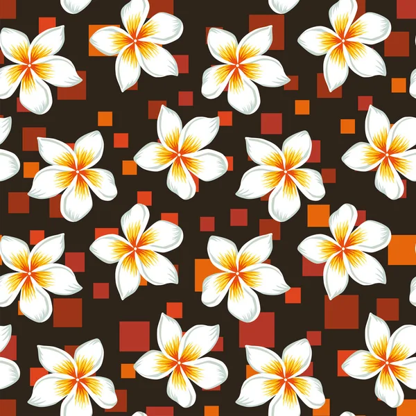 Plumeria patrón sin costura naranja cuadrado fondo de chocolate — Archivo Imágenes Vectoriales