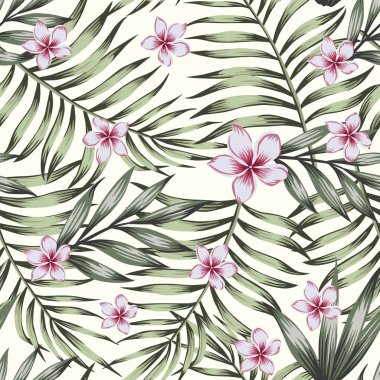 Dikişsiz desen egzotik plumeria yeşil bitkiler