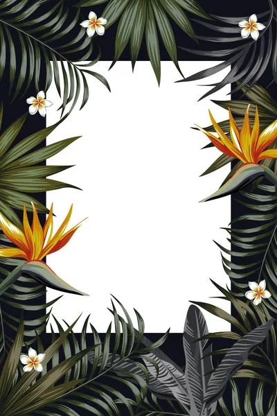 Vertical poster night jungle frame banner flowers leaves