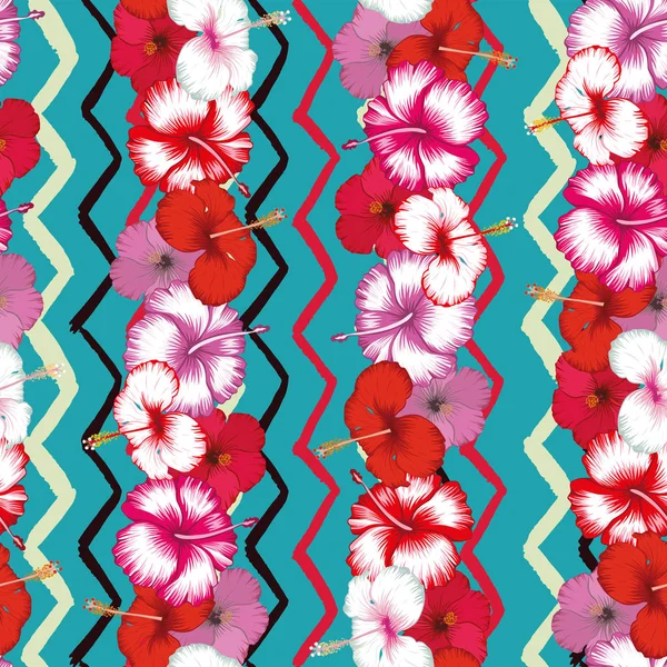 Bandes exotiques de fleurs hibiscus zigzag — Image vectorielle