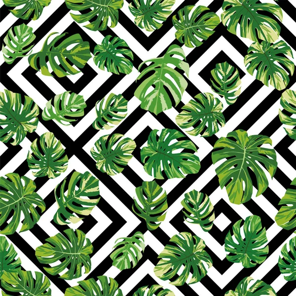 Πράσινο ρεαλιστικό τέρας φύλλα χωρίς ραφές γεωμετρικό φόντο — Διανυσματικό Αρχείο