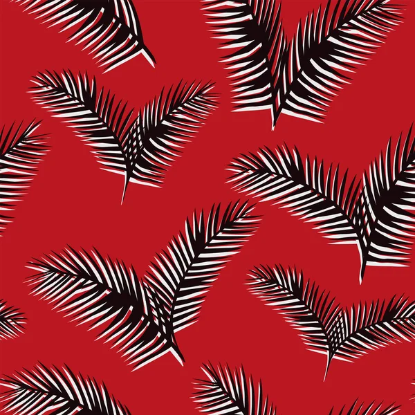 Svart vit blad sömlösa mönster röd bakgrund — Stock vektor