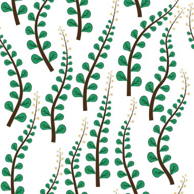 Dalları düz vektör deseni sorunsuz beyaz arka plan