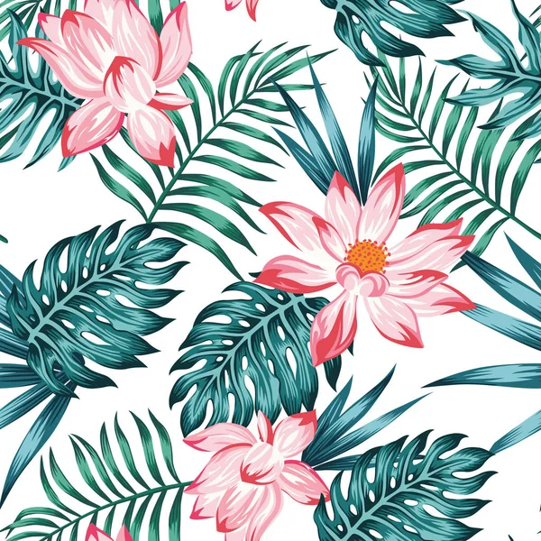 Floral motif sans couture feuilles bleues fond blanc — Image vectorielle